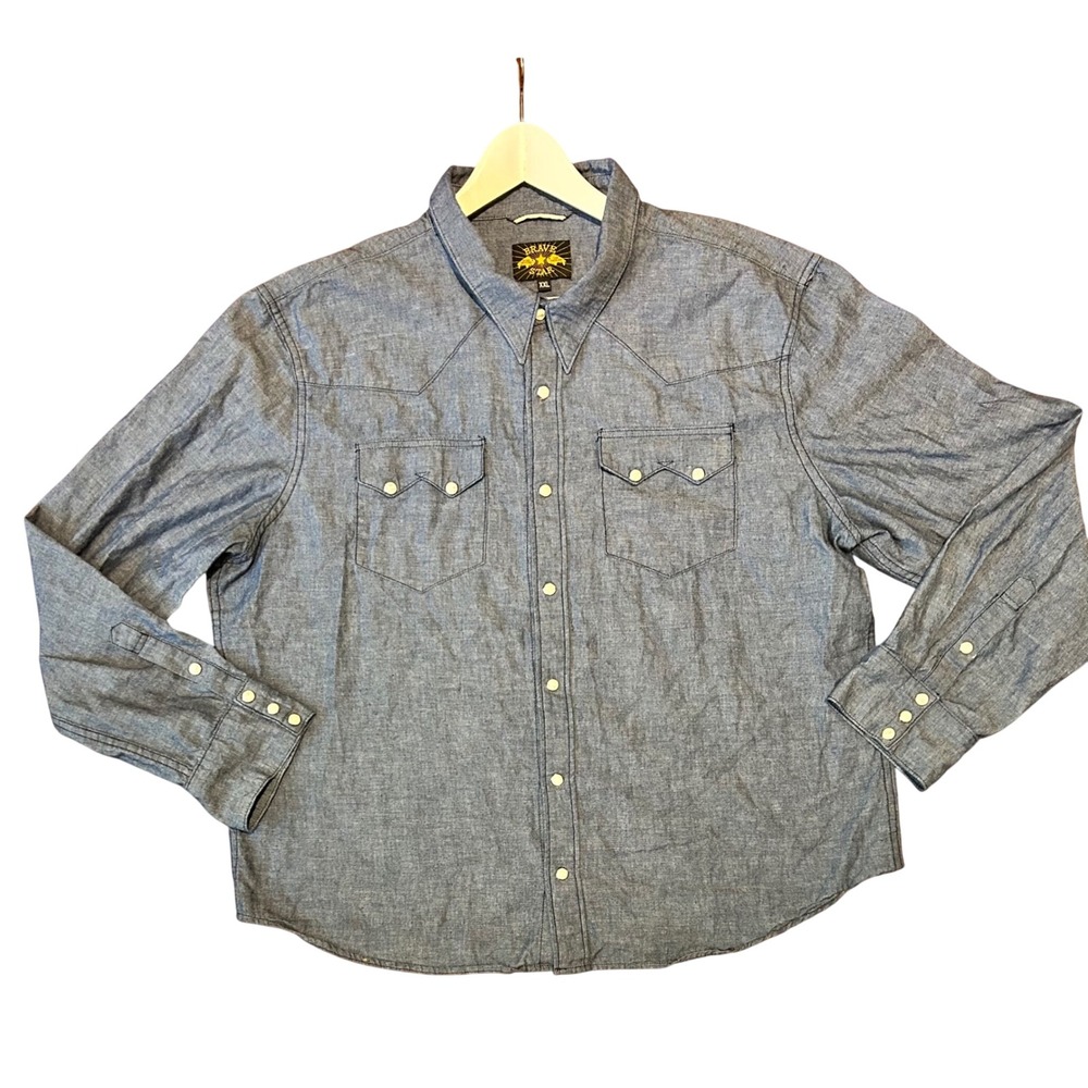 Brave Star Selvage Mens XXL Blue Chambray Selvedge Western Snap Shirt Made USA *